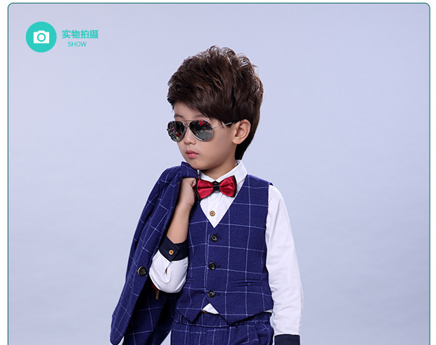 A6 儿童西装2017秋冬季新款时尚韩版男童三件套礼服表演服装