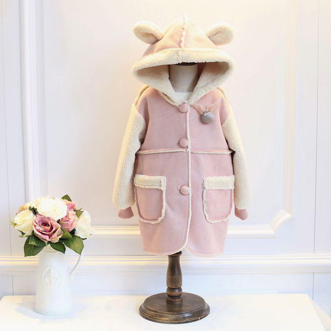 A6 童装2017冬季新款韩版女童羊羔绒麂皮中长款外套