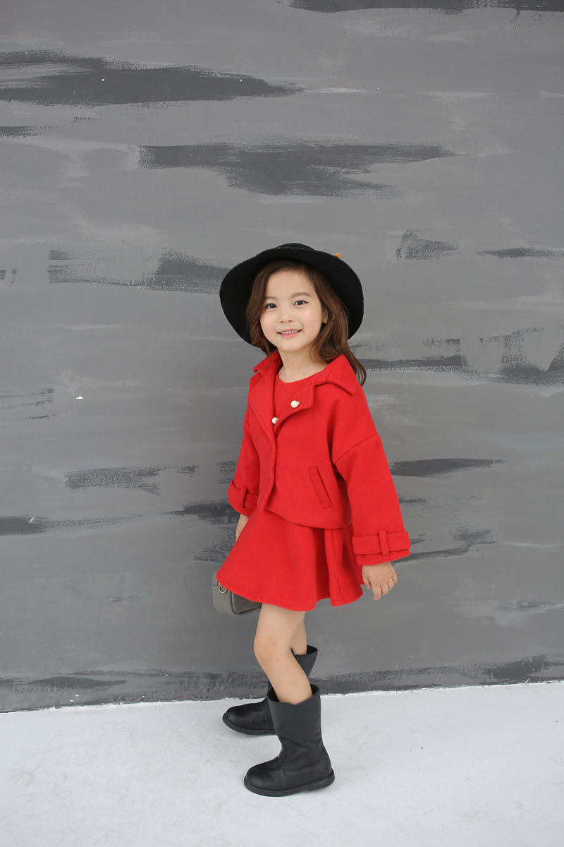 A6 童装2017秋装新款韩版女宝宝长袖外套裙子加厚两件套装