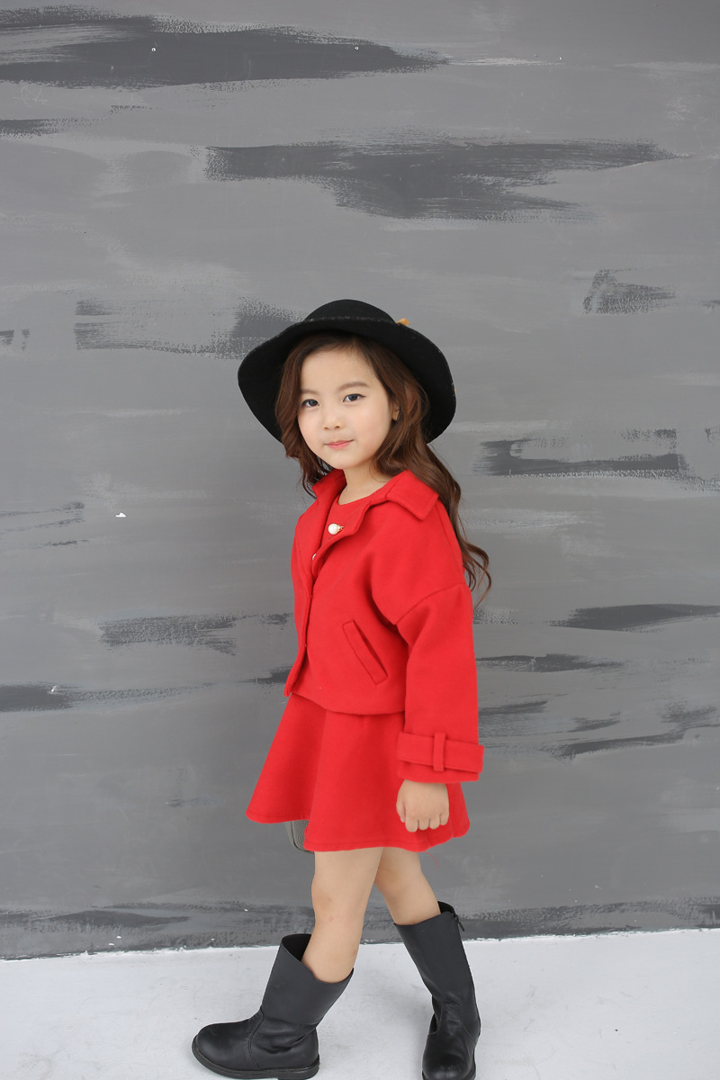 A6 童装2017秋装新款韩版女宝宝长袖外套裙子加厚两件套装
