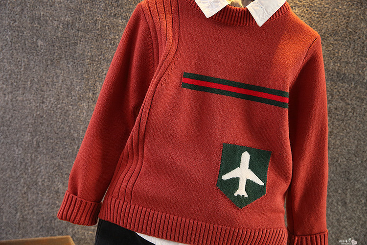 A6 童装2017秋冬季韩版新款男童飞机款套头毛衣儿童针织衫