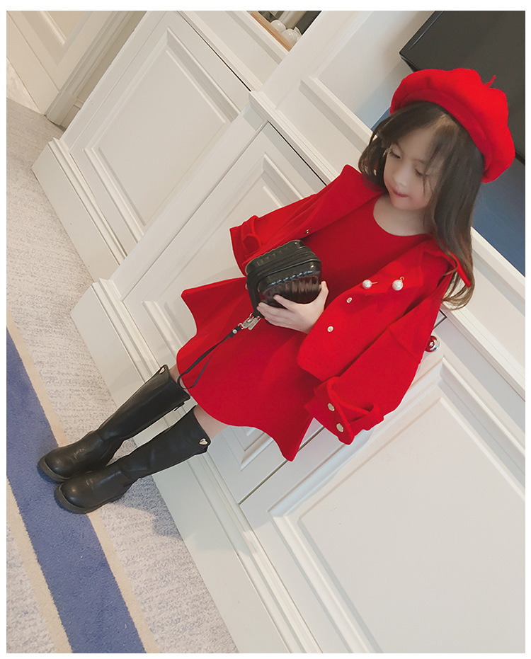 A6 2018新款韩版女宝宝长袖外套裙子加厚两件套装送帽子