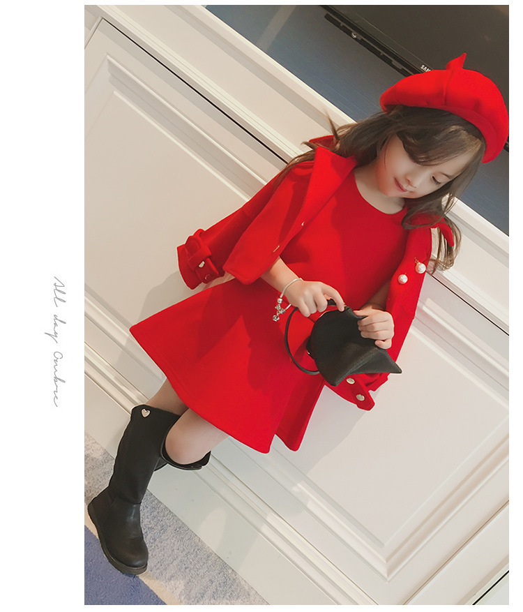 A6 2018新款韩版女宝宝长袖外套裙子加厚两件套装送帽子