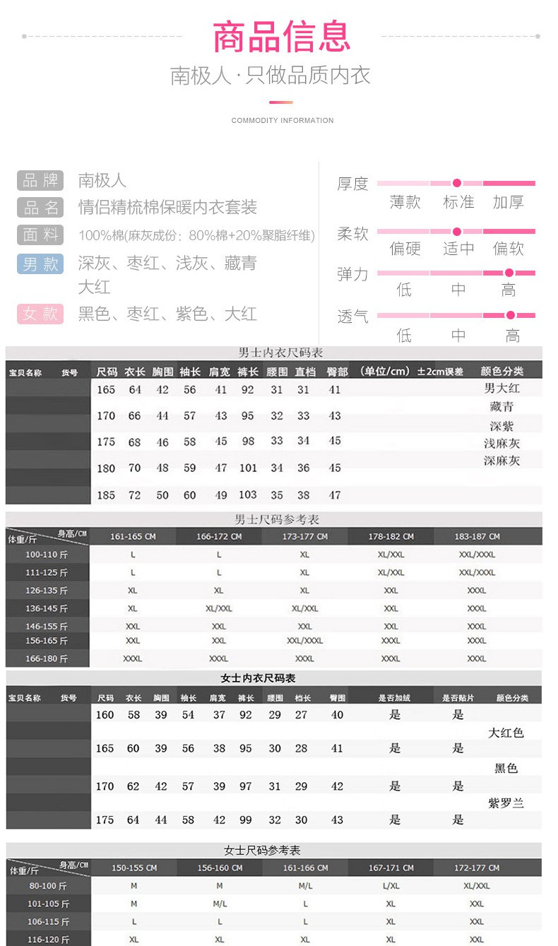 南极人 全棉V领秋衣秋裤男款打底衣裤秋冬保暖套装两件套棉毛衫单层