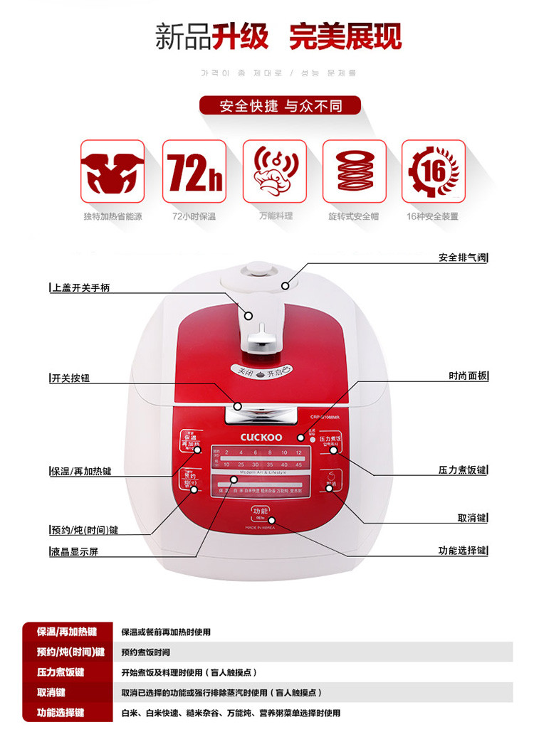 福库/CUCKOO 韩国原装电饭煲3-6人5L家用锅正品 CRP-G1088MR