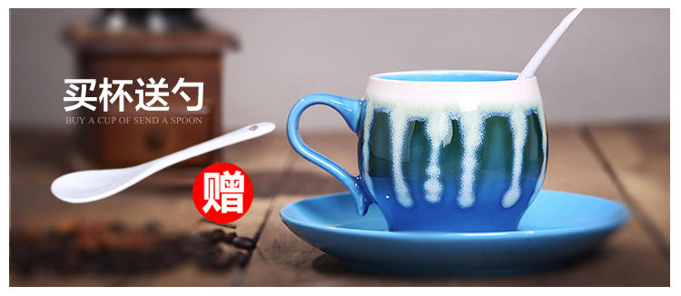 醴陵特色手绘咖啡杯碟套装 花式陶瓷杯子 个性复古创意 送勺