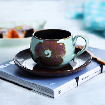 醴陵金属釉五叶花 特色陶瓷手绘咖啡杯碟套装欧式个性创意复古