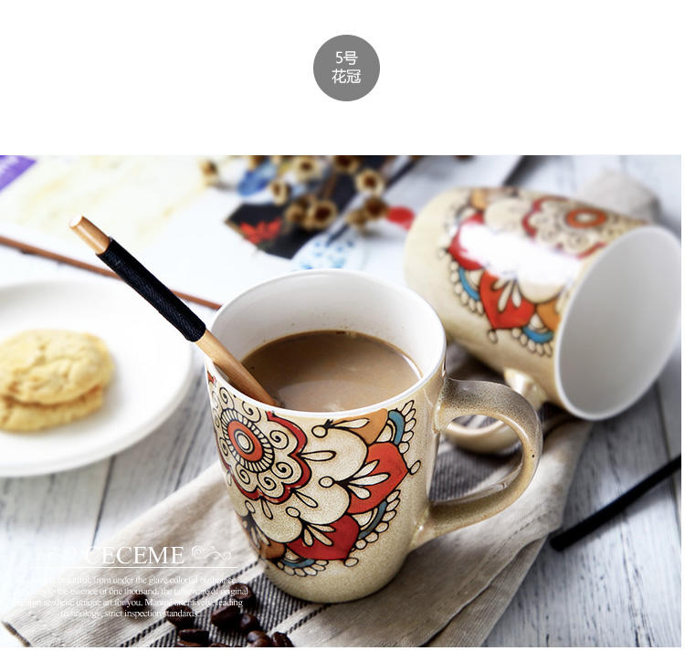醴陵手绘陶瓷杯子大号容量马克杯创意复古咖啡特色个性水欧式早餐牛奶