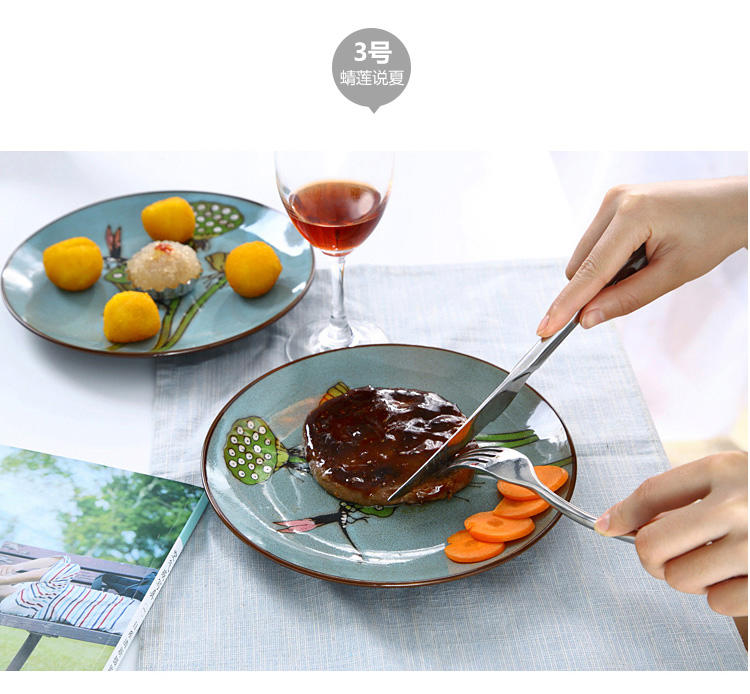 醴陵10.5寸手绘陶瓷盘子大号圆形西餐厅牛排沙拉盘创意西式套具装菜盘