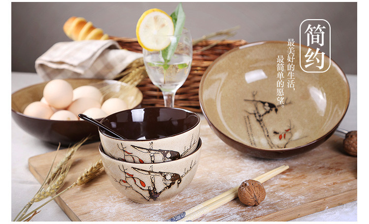 醴陵中式手绘陶瓷米饭碗汤面碗 特色沙拉菜碗复古典创意餐厅具碗套装