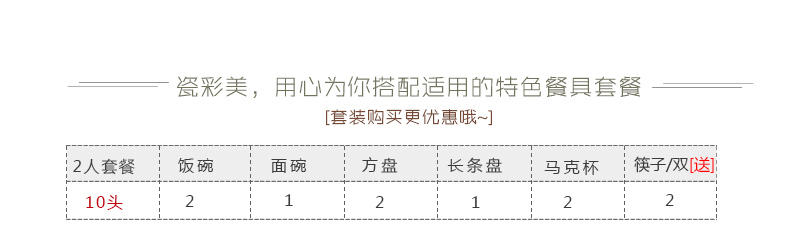 醴陵10头套装 日式2人餐具手绘陶瓷碗盘 特色创意西式盘子 个性送礼