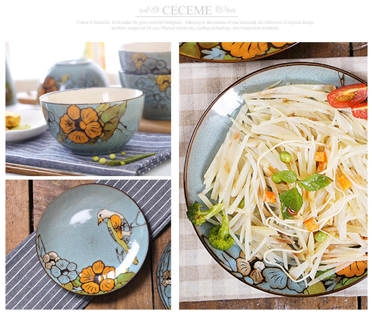 醴陵18头彩盒装 6人手绘陶瓷餐具套装碗盘子创意西式米饭碗个性送礼
