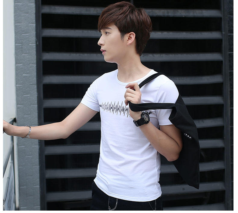 华度威 夏季男士韩版潮流个性T恤青少年时尚修身体恤薄款圆领半袖衫TCT13