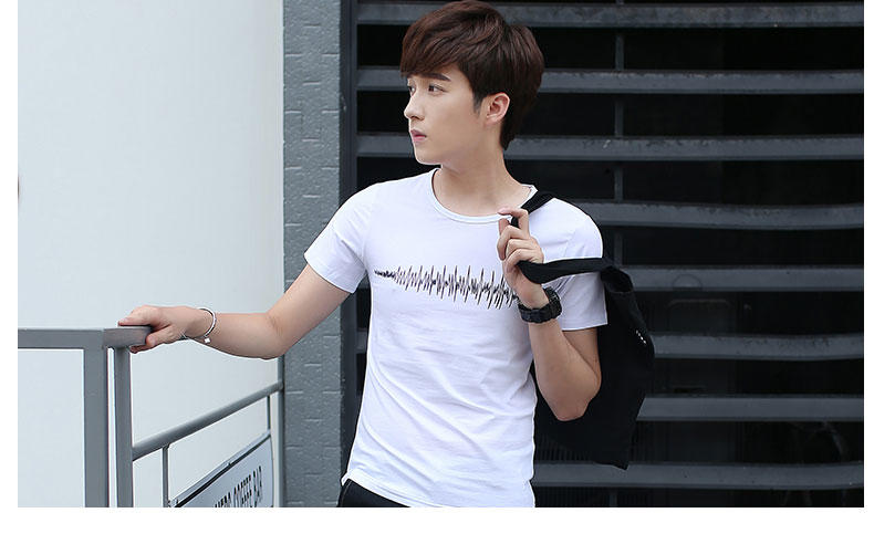 华度威 夏季男士韩版潮流个性T恤青少年时尚修身体恤薄款圆领半袖衫TCT13