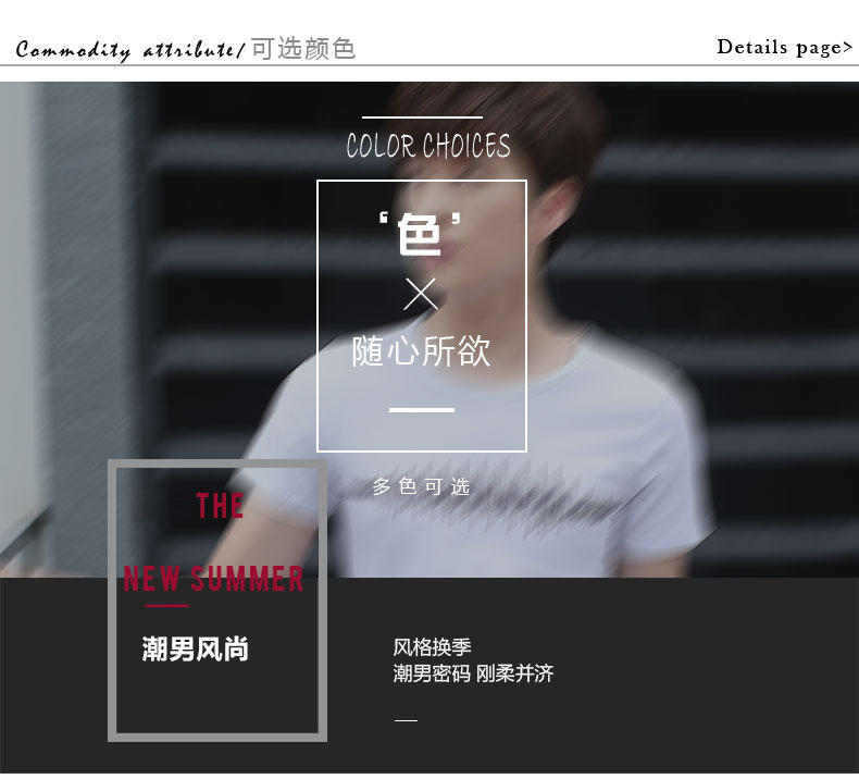 华度威 夏季男士韩版潮流个性T恤青少年时尚修身体恤薄款圆领半袖衫TCT13