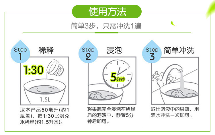 超活水+ 日本专利无添加净去农残  果蔬清洗剂500mL送100ml