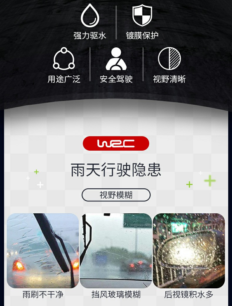 WRC 汽车防雾瓶装玻璃防雾剂长效除去防起雾前挡车用驱雾内饰清洁剂