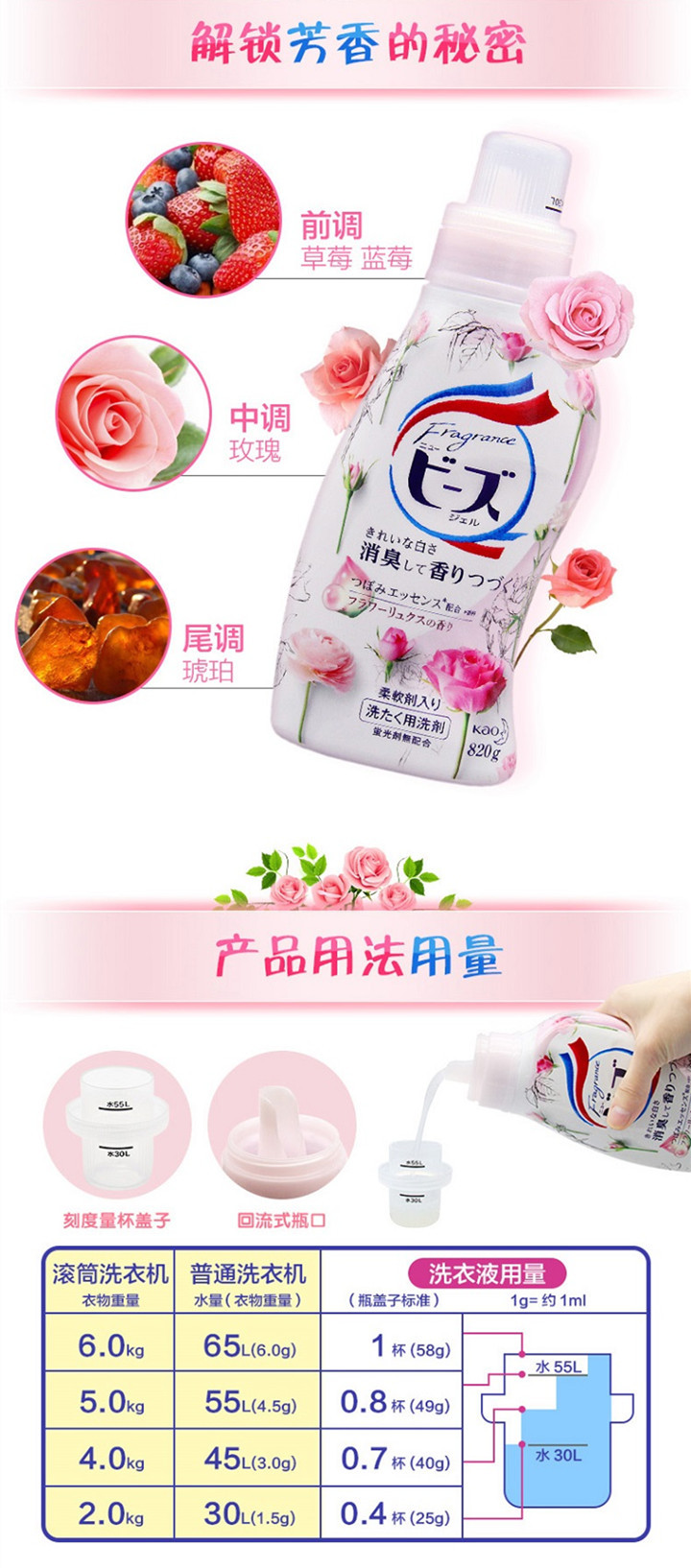 日本进口花王馨香洗衣液手洗机洗芬芳馨香组合780g+680g，香型随机发货