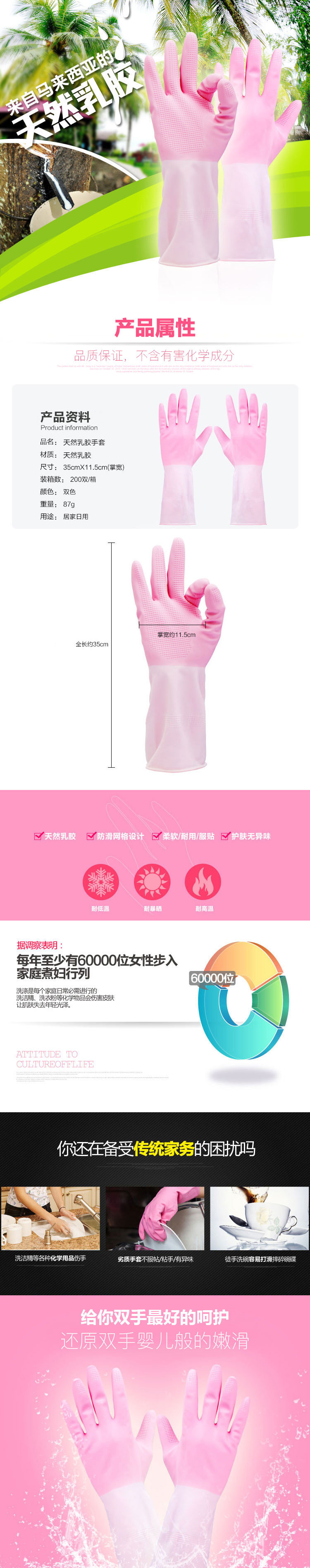 乐仆 护肤乳胶手套 （一副） 天然乳胶、舒适乳胶、加厚天然乳胶