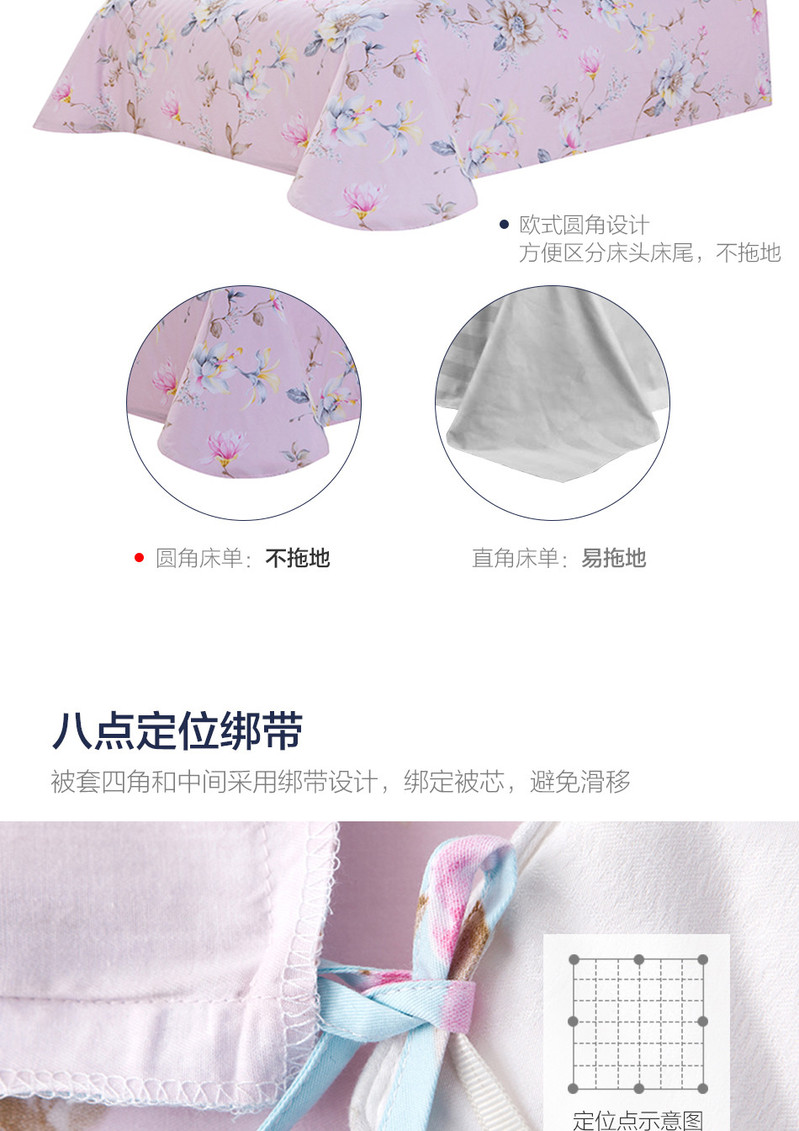 乐我 LOVO家纺 罗莱生活出品全棉床上四件套斜纹花卉床品套件 花意天成