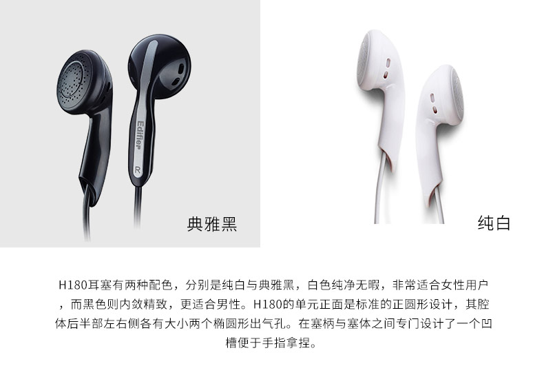 Edifier/漫步者 H180重低音耳塞手机电脑立体声通用无麦音乐耳机