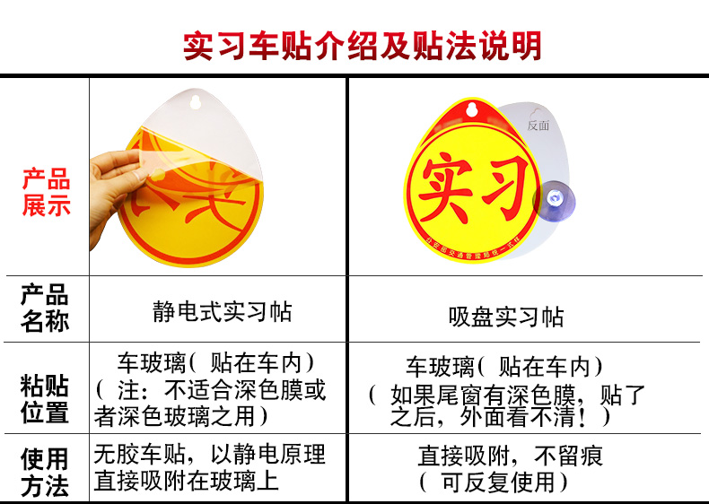 （2个）新手上路汽车实习车贴纸反光吸盘磁性车贴交管局正规统一标志示装饰牌