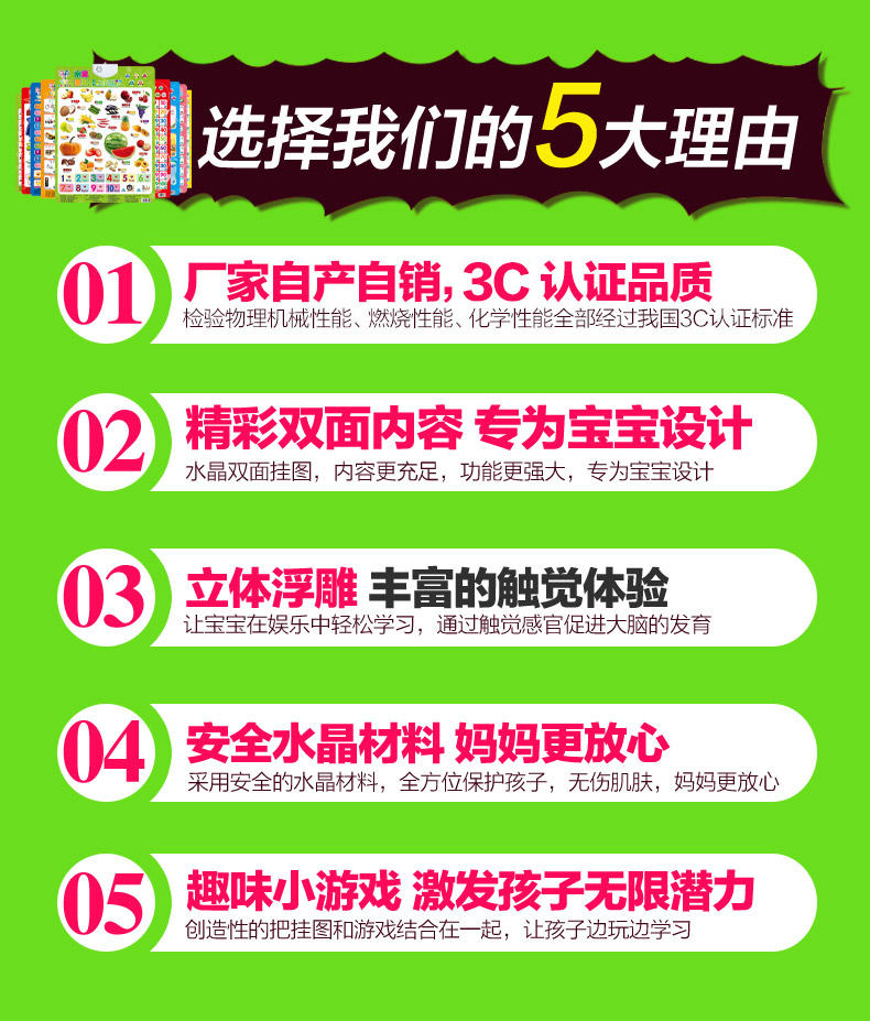 智慧鱼早教有声挂图水晶凹凸宝宝认知点读挂图幼儿童识字益智玩具