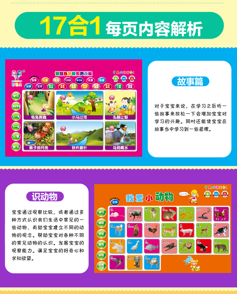 智慧鱼有声画板婴幼儿童启蒙挂板早教玩具识字卡全套发声语音挂图