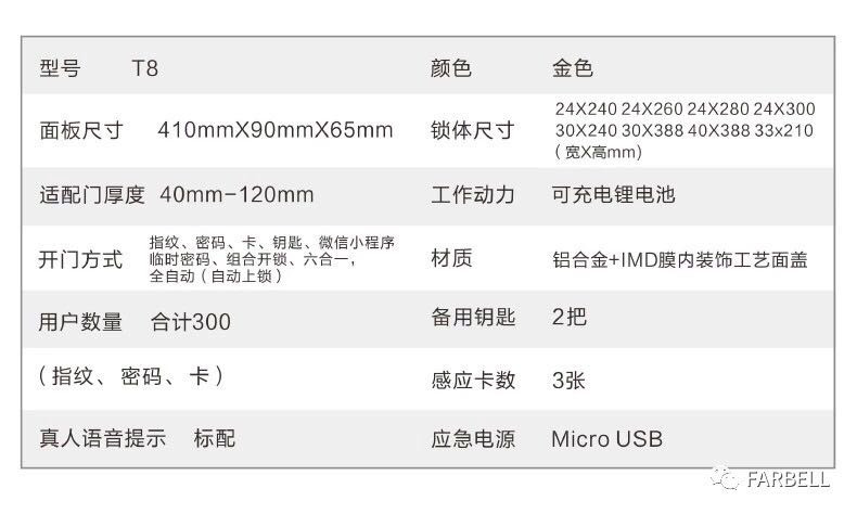 触点智能锁T8金色