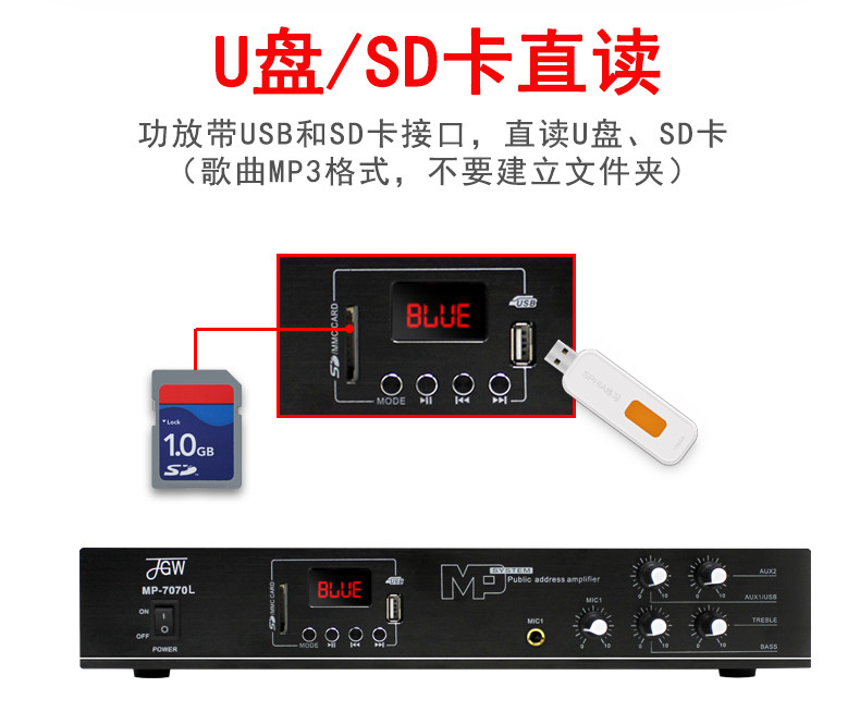 JGW户外定压定阻功放室外防水音柱壁挂音箱喇叭背景音乐广播系统全套功放MP7070L