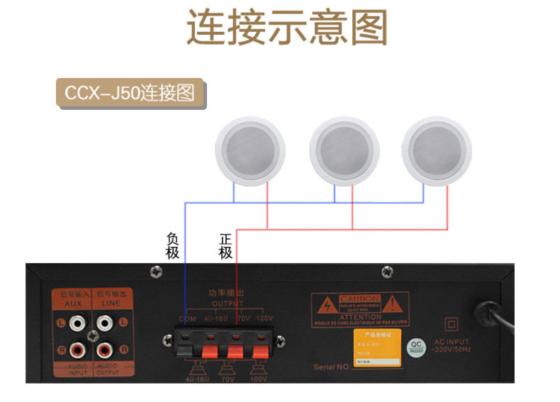 村村响 背景音乐系统公共广播吸顶喇叭蓝牙定压功放机USB播放超市套装壁挂音箱CCX-J50+2只吸顶