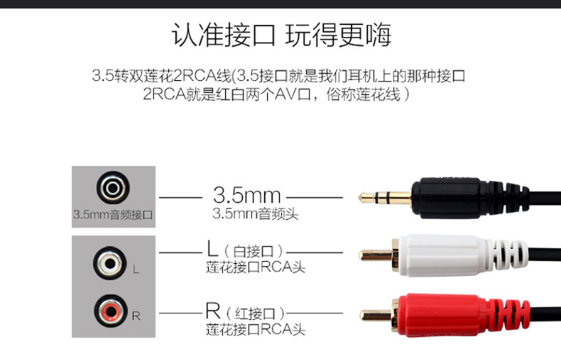 甲骨文3.5mm音频线一分二3.5转双莲花公对公连接线手机电脑音响音箱功放主机转接线 双接头音频线