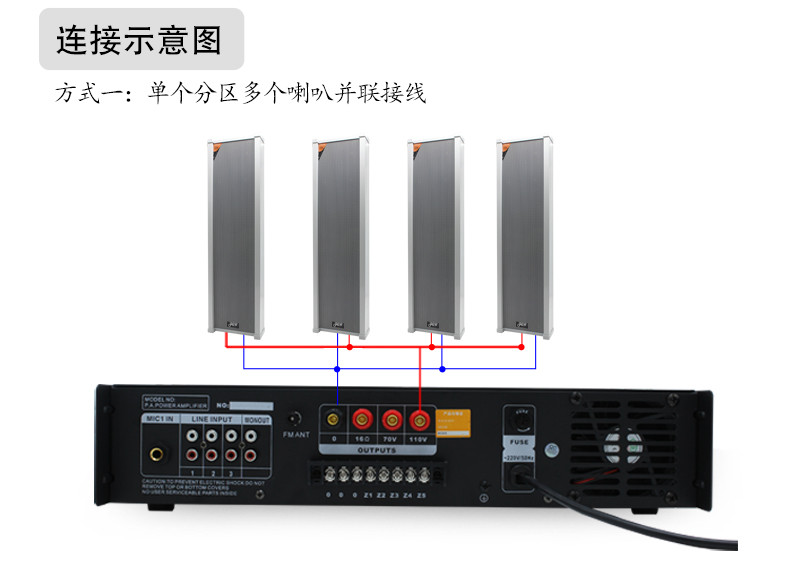 JGW 定压户外防水音柱音响100W防水室外学校广播壁挂音箱公共校园广播系统80W 100W防水音柱