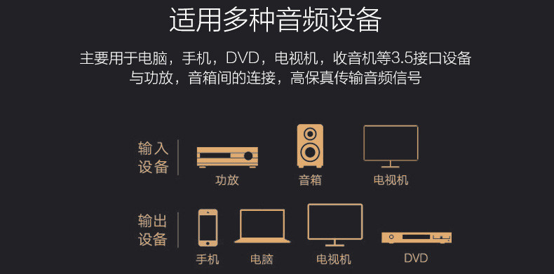 甲骨文3.5mm音频线一分二3.5转双莲花公对公连接线手机电脑音响音箱功放主机转接线 双接头音频线