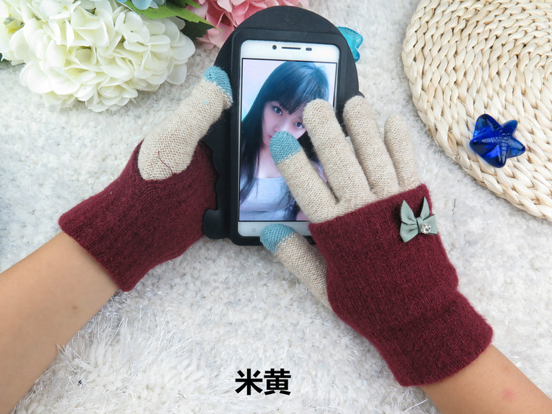 曼莱森/MANRISE 秋冬季韩版女士新款电容多功能触屏手套羊绒毛线双层保暖手机手套
