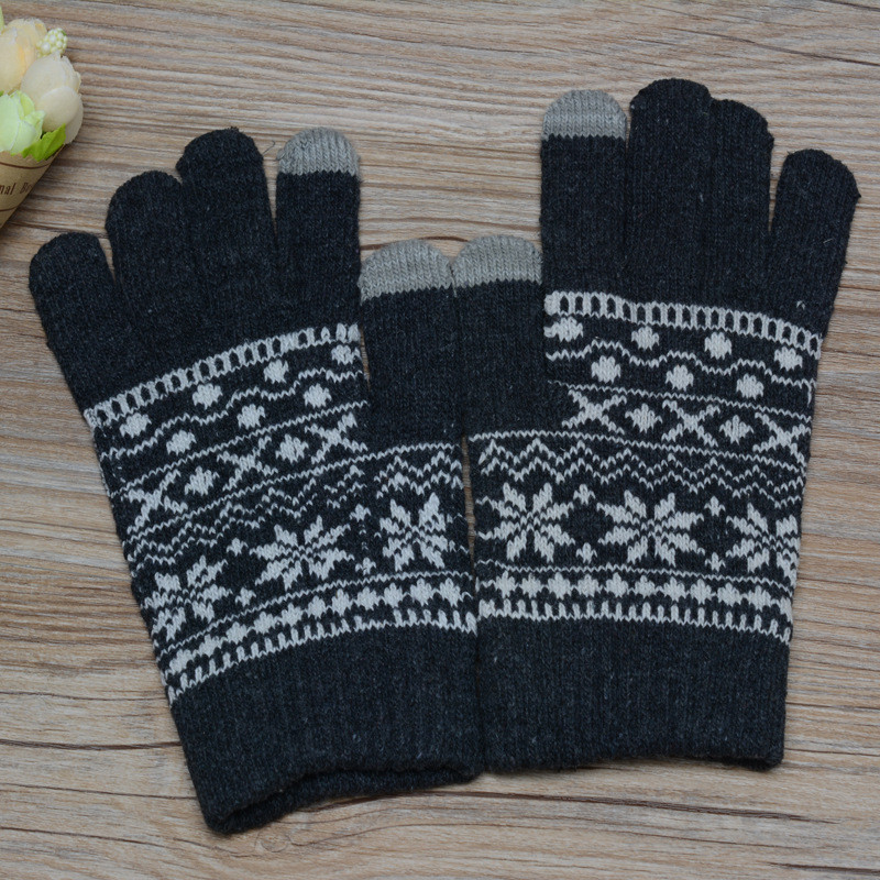 曼莱森/MANRISE 外贸原单2016新款仿羊绒针织手套女士提花反口触屏可爱时尚冬季手套