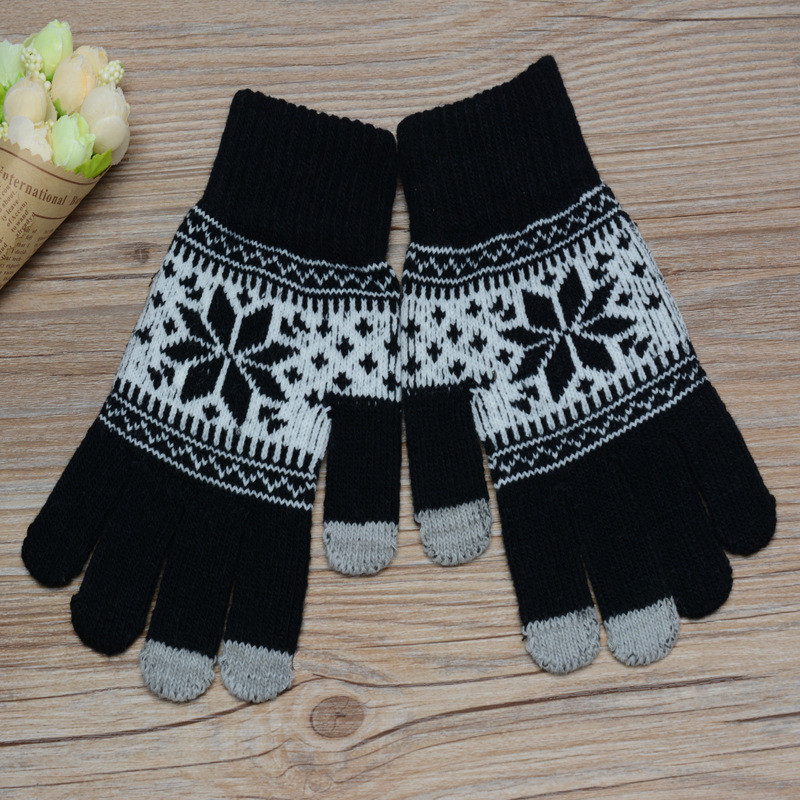 曼莱森/MANRISE 外贸原单2016新款仿羊绒针织手套女士提花反口触屏可爱时尚冬季手套