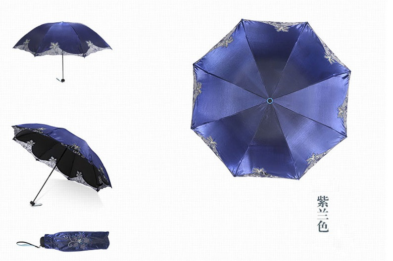 天堂伞正品遮阳伞防紫外线加强防晒太阳伞晴雨伞折叠黑胶女士绣花