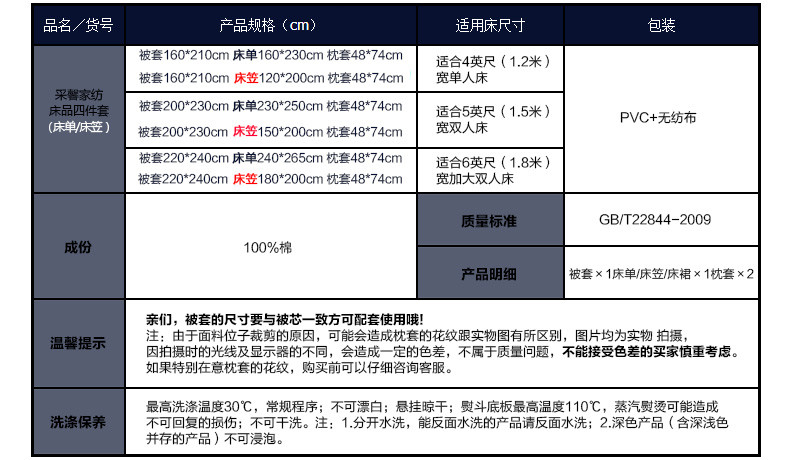 采馨家纺 床上用品花卉田园全棉四件套纯棉被套1.2m1.5m1.8m 小清新