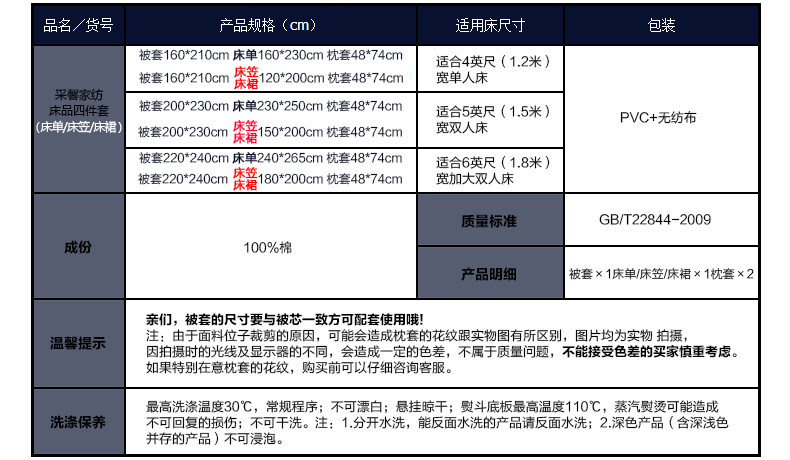 采馨家纺 床上用品花卉田园纯棉四件套全棉印花床单被套