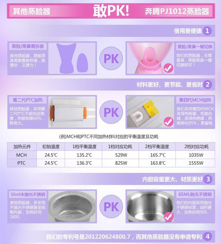 奔腾蒸脸仪 PJ1012  蒸脸/蒸鼻一键切换、加适量≥200ml/h、水箱60ml