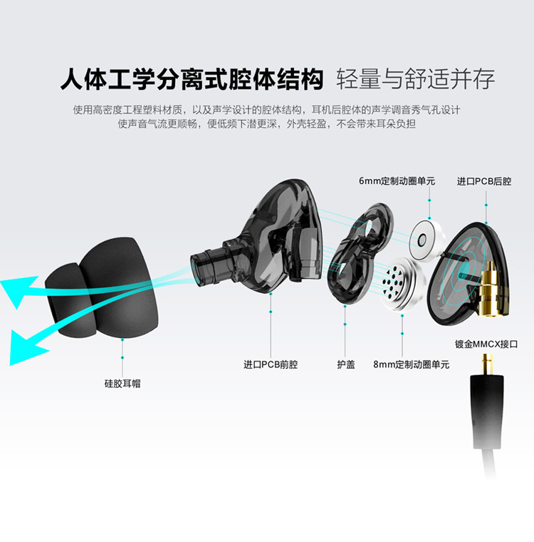 艾米娅 发烧双动圈单元HIFi入耳式耳机 DIY重低音手机耳塞运动挂耳可换线