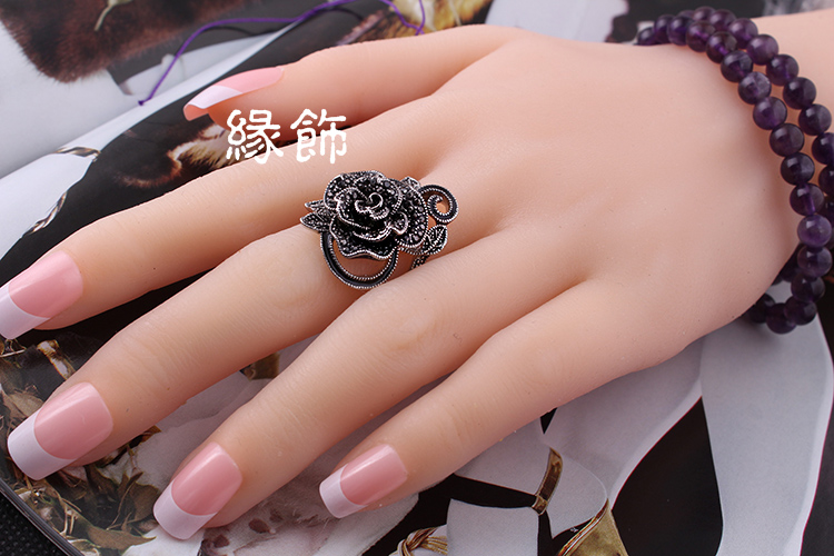 艾米娅 戒指 女 潮女人食指戒指玫瑰花泰银效果戒指女复古时尚戒指指环饰