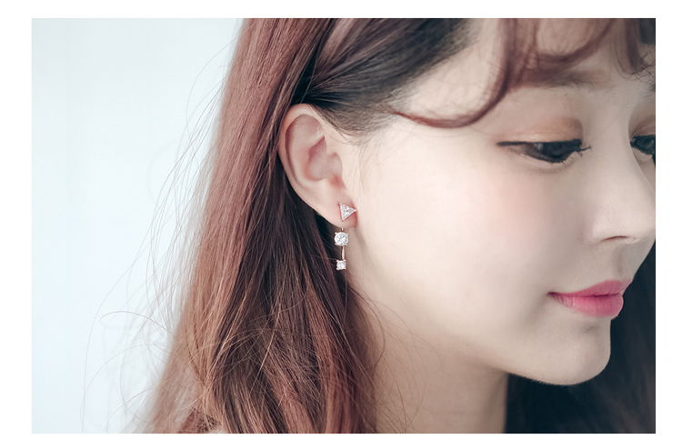 艾米娅 韩国进口饰品 正品代购 甜美水钻弧形耳钉 925银针防过敏长款耳环