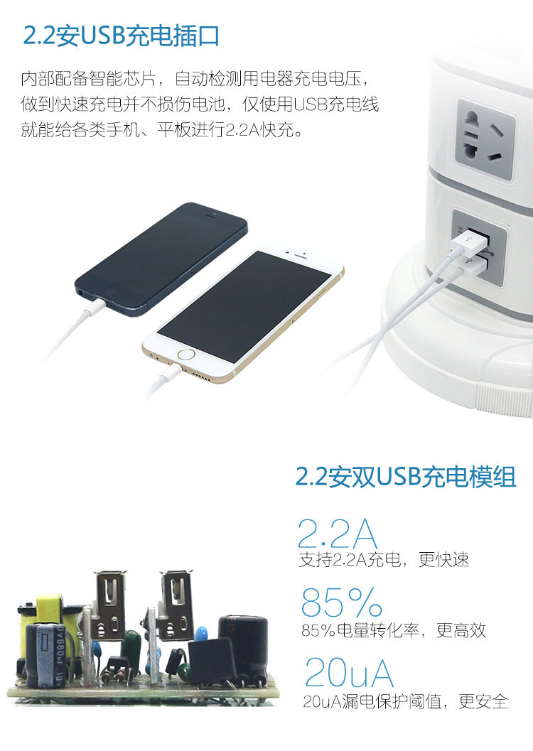 美邮鼎能插座YF02T 1.8米 USB接口
