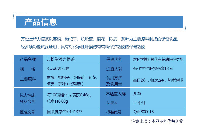 万松堂 买3送1 WAN SONG TANG 万松堂牌力悟茶 3g/袋*6袋*2盒