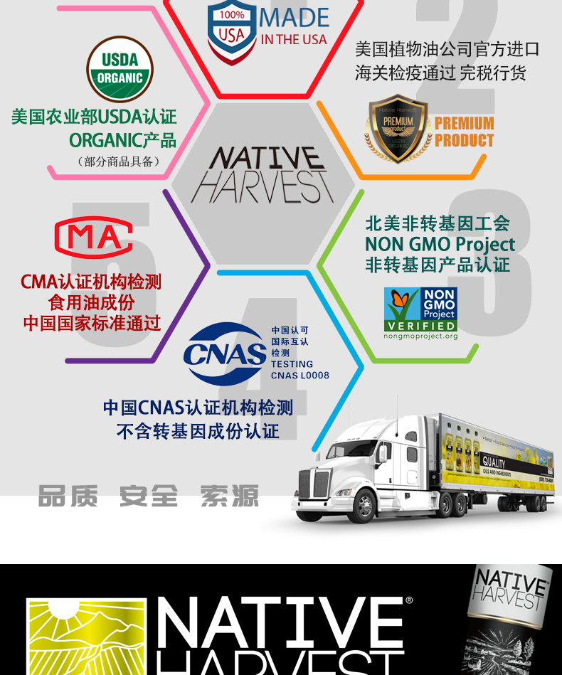 进口食用油 美国泰淳Native Harvest葡萄籽油473ml压榨葡提子食油 单支普通装