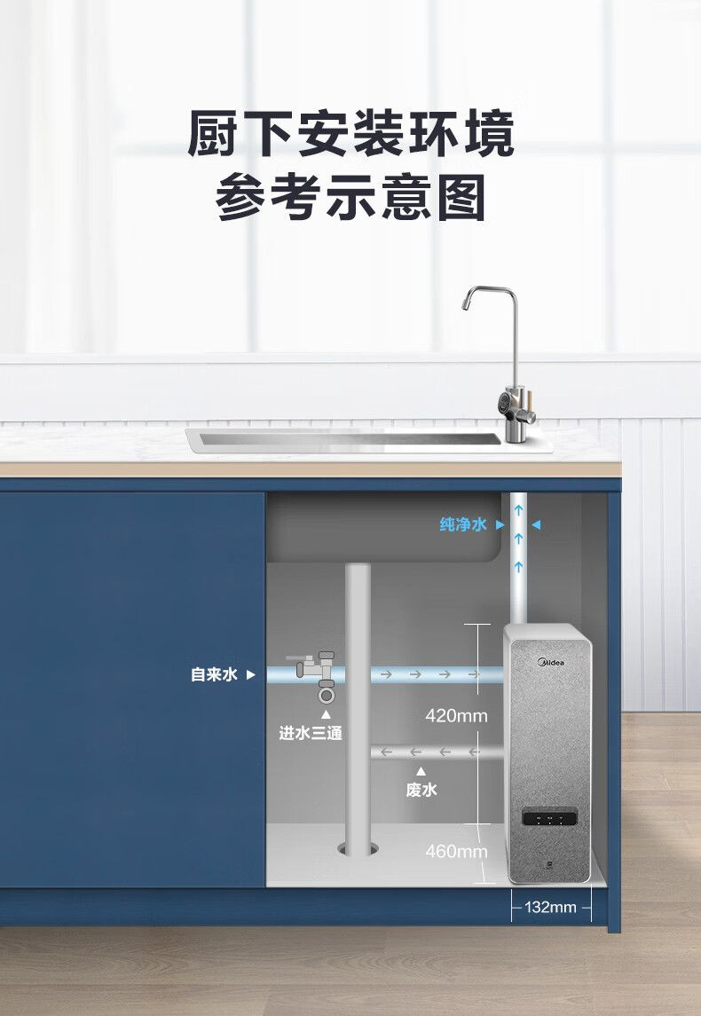 美的/MIDEA 净水器家用净水机厨下式直饮水MRO1787D-1000g白泽