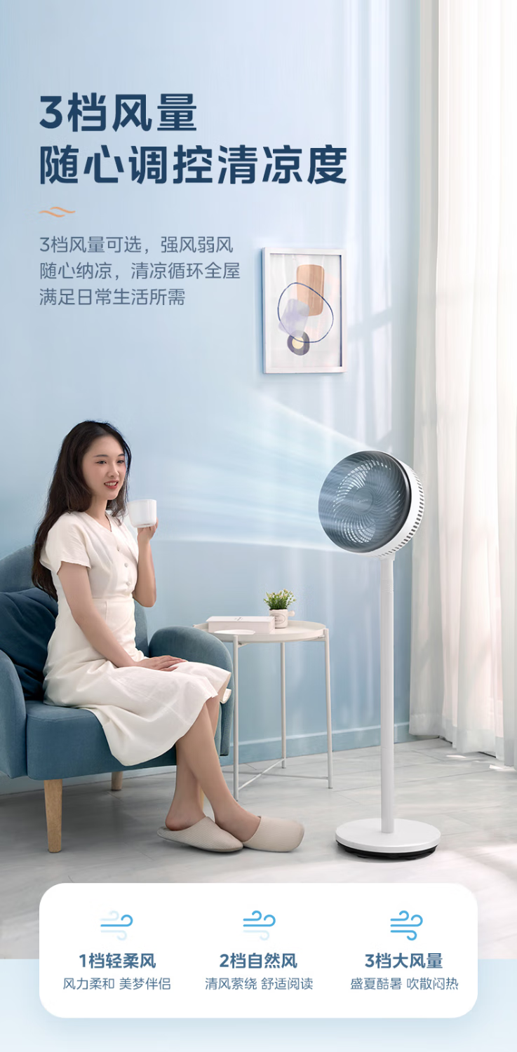 美的/MIDEA 电风扇空气循环扇家用落地扇FGA24UXC低噪机械式台地两用