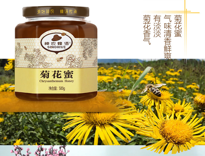 【神农蜂语】菊花蜂蜜500g 神农架农家产深山蜂蜜玻璃瓶装